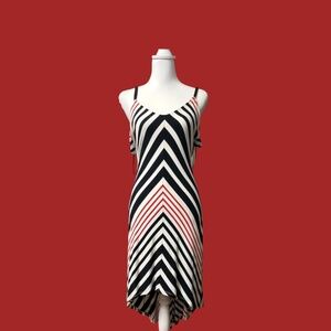 Bebe Black, Red, White Stripe Midi Dress
